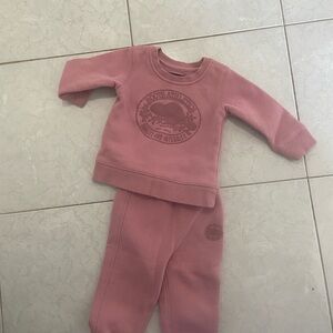 Roots Baby two piece Pink jogger set size 6-12m good used condition